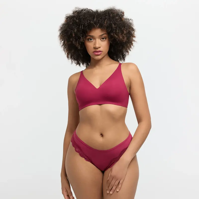 Women's Wire-Free Padded V-Neck Comfort Bra, Wireless Fabric Underwear for Daily Wear