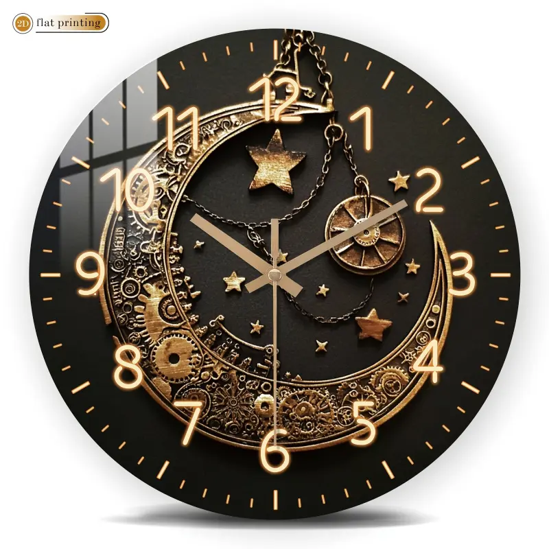 1 piece acrylic silent wall clock - 2D printed clock, modern fashion style steampunk moon phase wall clock, suitable for living room, kitchen, and dining room decoration, battery-powered (AA batteries not included)