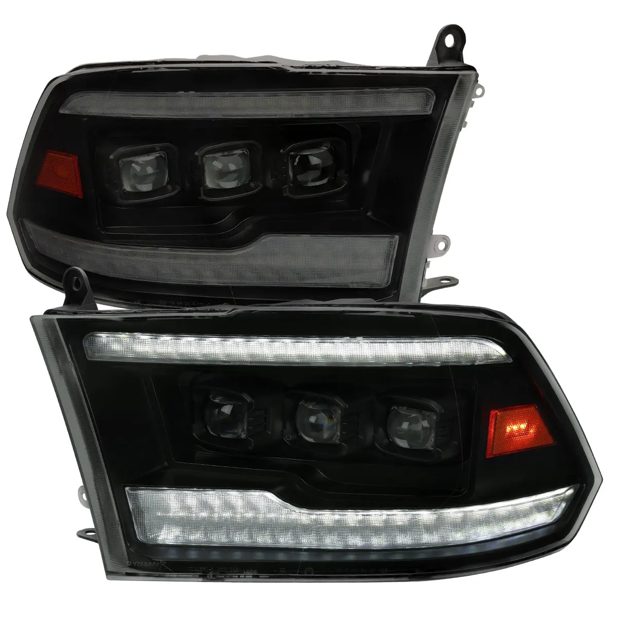 2009-2018 RAM 1500 / 2019 RAM Classic / 2010-2018 RAM 2500 3500 Switchback Sequential Full LED Projector Headlights (Matte Black Housing/Smoke Lens)