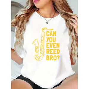 Unisex White Saxophone Graphic T-Shirt “Can You Even Reed Bro?” Funny Jazz Music Lover Casual Tee for Concerts, Festivals & Daily Outings