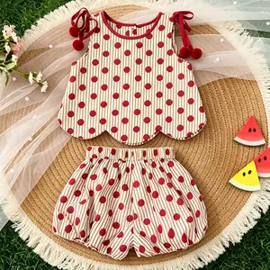 Toddler Girls 2 Piece Outfits Sleeveless Crew Neck Polka Dot Print Tank Tops Lantern Shorts Set Cute Summer Clothes