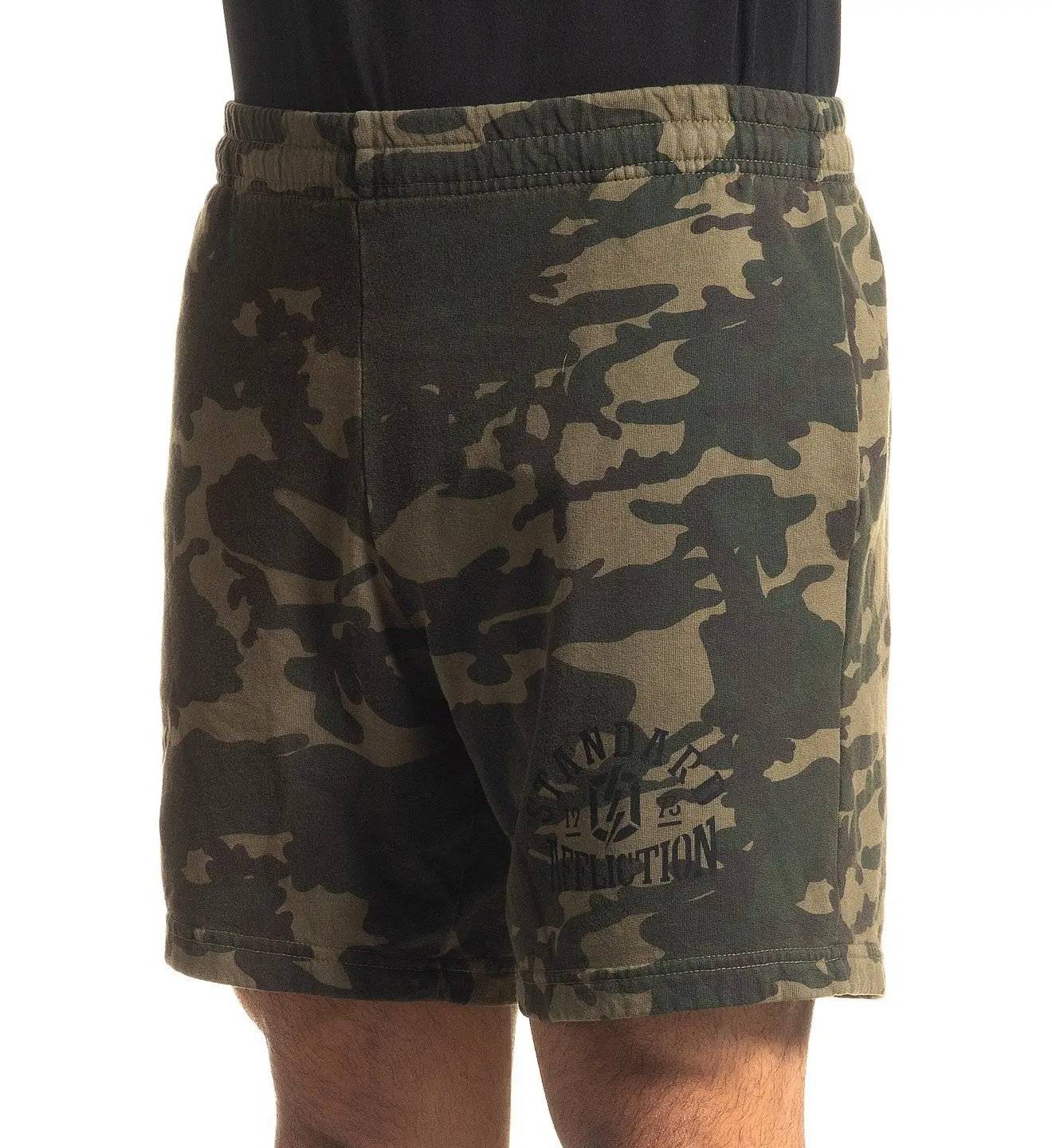 Affliction Men's Glide 100% Cotton Athletic Biker Sweatshorts, Green Camouflage Graphic Print, Year-Round Comfortable Wear, Size XXL, Style A24049