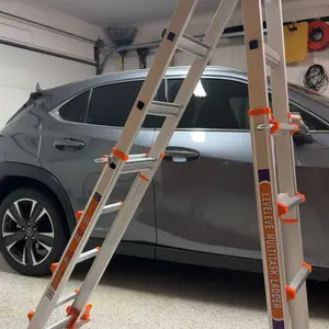 LEVELEVE Extendable Telescopic Multi-Position Ladder - Convertible Modes, A-Frame Step Ladder with Stabilizer Bars, Narrow Folded Width, 330LBS Load Capacity, Wheels, Safe for Home & Outdoor Roof Work, Extendable Telescopic Ladders