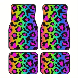 4pcs Rainbow Leopard Print Car Floor Mats - Non-Slip, Easy Clean, Fit for All Vehicles, Front & Rear Seats, Stylish & Durable Protection, Vibrant Pink, Blue, Green, Yellow Design, Car Floor Mats, Vehicle Interior Upgrade, Playful Design, Truck Floor Mats