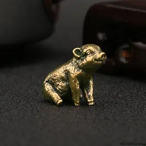 Retro Brass Lucky Pig Figurine Chinese Zodiac Pig Metal Craft Vintage Style Ornament For Home Office Desk Display Exquisite Collectible Artwork Ideal For Souvenir And Festival Gift Giving