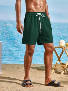 Men's Solid Color Swimming Trunks, Casual Comfy Breathable Swim Shorts for Summer, Men's Swimwear for Beach Holiday Vacation