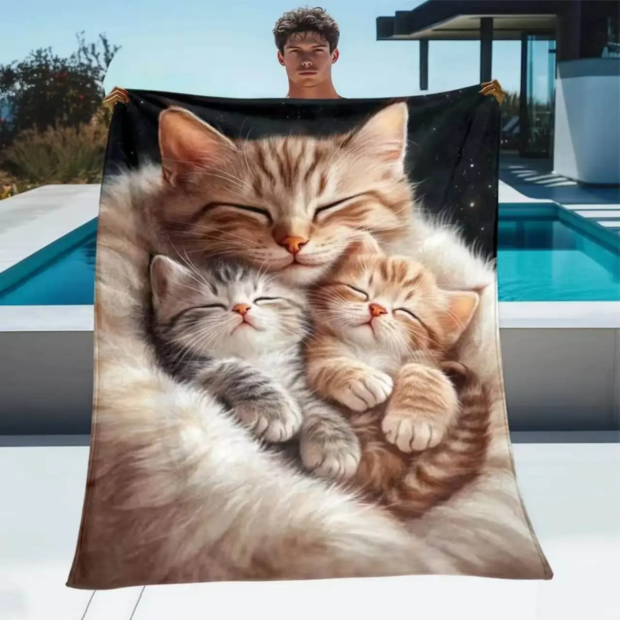 Small Cat Flannel Blanket — all-season, suitable for air-conditioned bedrooms; can be used as a bedspread or sofa cover; ideal for outdoor camping and bathrooms; stylish, trendy blanket