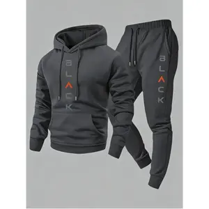 Men's Streetwear Hoodie & Jogger Set - Premium Fabric + Eye-Catching Letter Decoration, Must-Have for Daily Outings