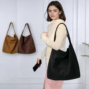 Lightweight Retro Shoulder Bag Women's Soft Suede Large Capacity Tote Bags for Daily Use