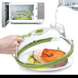 Microwave Food Cover with Water Steamer & Handle 10 Inch Transparent Anti-Splatter Lid for Plates Bowls Kitchen Steam Cover BPA-Free Plastic Utensils