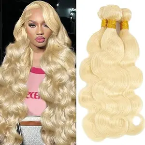 613 Bundles Human Hair Blonde Body Wave Bundles Human Hair Unprocessed 14A Brazilian Virgin Human Hair Bundles Human Hair Body Wave 613 Hair Extensions for Women Wavy Hairpieces