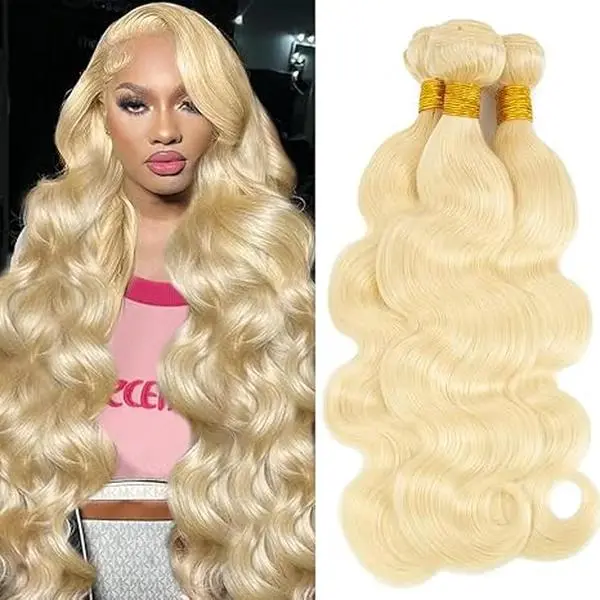 613 Bundles Human Hair Blonde Body Wave Bundles Human Hair Unprocessed 14A Brazilian Virgin Human Hair Bundles Human Hair Body Wave 613 Hair Extensions for Women Wavy Hairpieces