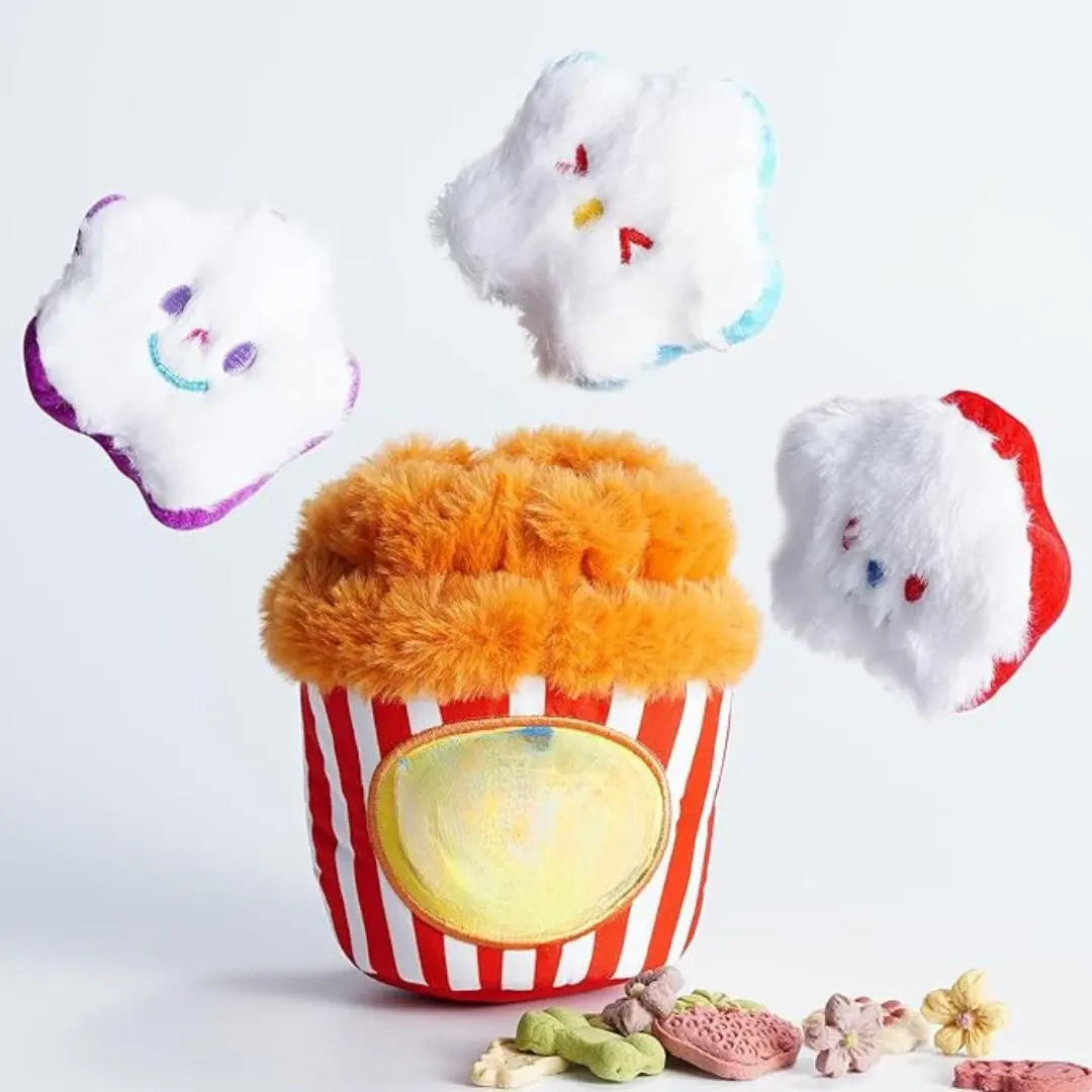 Popcorn Squeaky Dog Toys | Hide and Seek Plush Dog Toys | Interactive Dog Toys | Cute, Fun Crinkle Dog Toys for Small and Medium Dogs