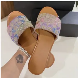 Women's Holly Sandal in Crystal Signature Jacquard,Summer Rainbow  Crystal Embellished Sandals,Fashionable Slippers(NO BOX)