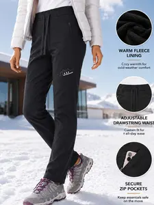 Women's Outdoor Fleece Lined Pants, Comfortable Solid Color Sporty Windproof Trousers with Zipper Pockets, Perfect for Fall & Winter Hiking, Runner Pants