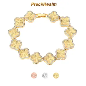 PreciiRealm 14K Gold Clover Lucky Bracelet for Women - Four Leaf Clover Bracelet for Women - Adjustable Costume Jewelry Gift for Women Fashion Accessories