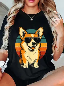 100% Cotton Retro Corgi in Sunglasses Men Women Funny Corgi T-Shirt