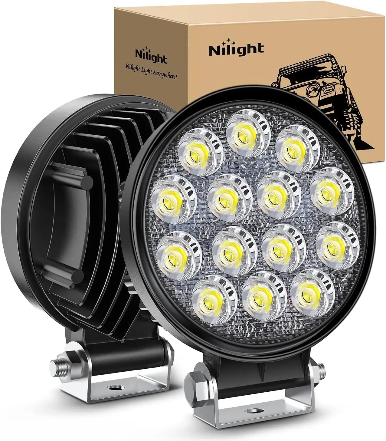 Nilight 2Pcs 4.5Inch 42W 4200LM Round Flood LED Pods - LED Trailer Light, Truck Pickup Offroad Lighting System, Car Fog Driving Work Lights for ATV Accessories, Led Truck Pickup
