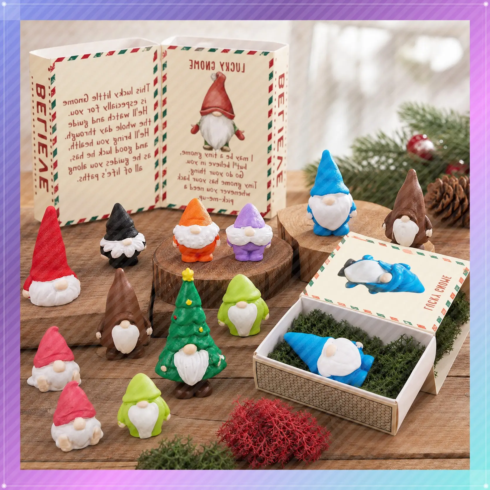 18/36 Sets Christmas Mini Gnomes Gift with Matchbox Glowing Mini Resin Figures Christmas Party Favors Christmas Stocking Supplies Positive Gift for Coworkers Teacher Student Employee Appreciation Gift Desktop Decor