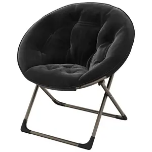 Garvee Oversized Faux Fur Saucer Chair Set with Soft Folding Lounge Chair and Sturdy Metal Frame, Perfect for Comfortable Reading and Relaxing in Bedrooms, Living Rooms, or Dorm Spaces for Teens and Adults