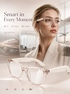 Style Meets Tech: Pink Transparent Smart Glasses with Open-Ear Audio & Blue Light Block