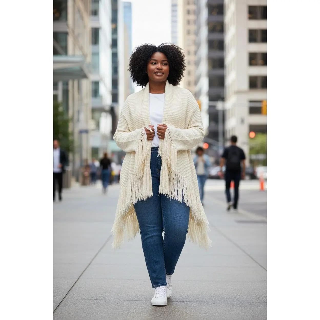 Umgee Plus Fringe Cardigan Sweater -  Cream