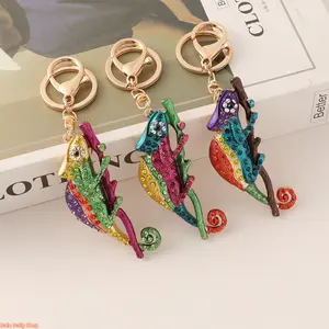 Retro-Style Colorful Rhinestone Chameleon & Lizard Keychain — Rainbow Animal Bag Charm, Key Chain, and Small Gift summervibes