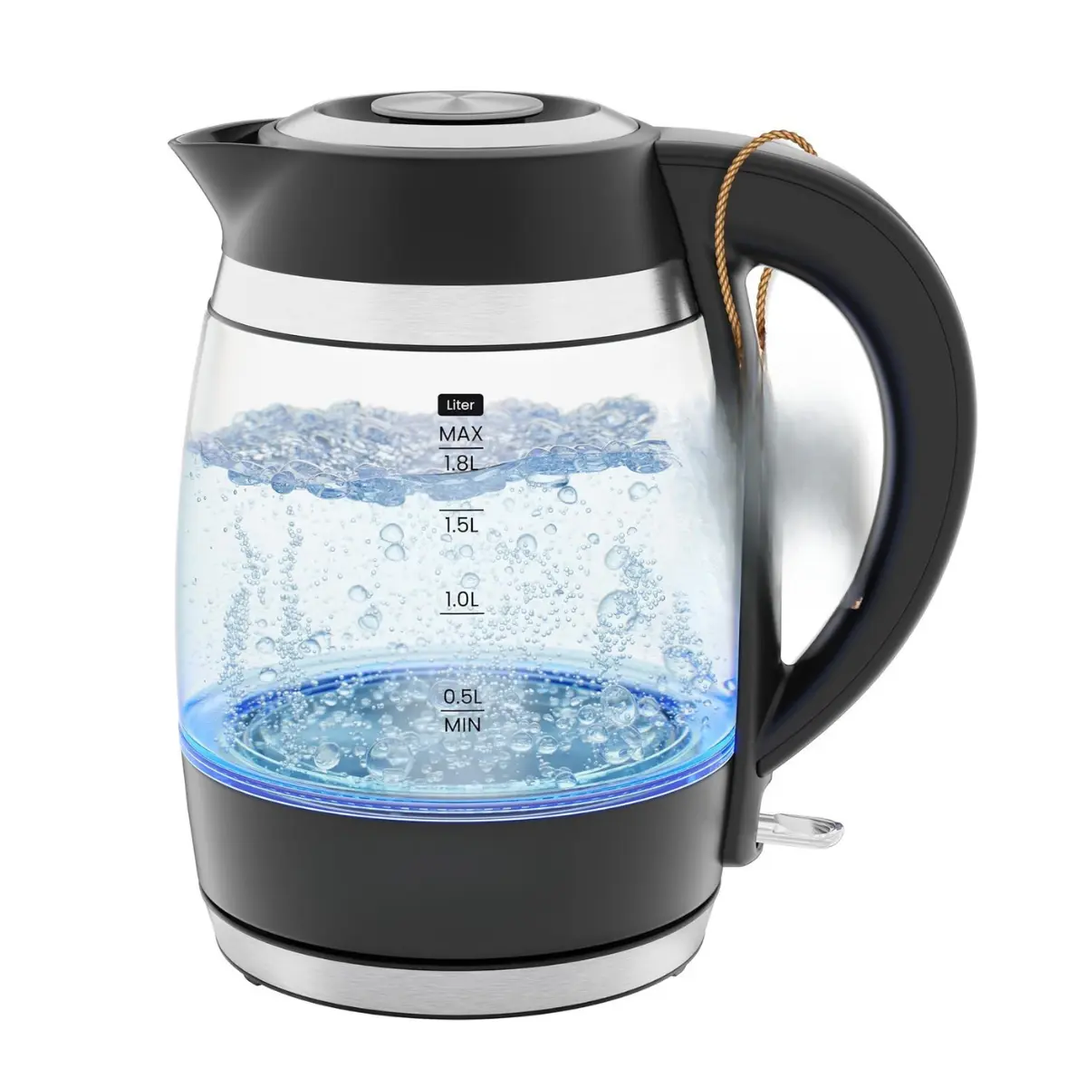 Borosilicate Glass Electric Kettle, 1.8L 1500W Hot Water Boiler with Removable Lid for Easy Cleaning, Auto Shut Off, Boil-Dry Protection, Stainless Steel Filter, BPA-Free Design