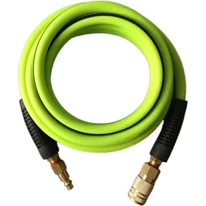 Air Hose 1/4 in x 10 ft, Heavy Duty, Lightweight, Kink Resistant, Hybrid Air Compressor Hose with 1/4 in Solid Brass Male Fittings, Bend Restrictors, 300 PSI(10FT, Green Black)