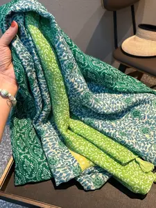 Fresh Lemon Fringe Scarf, Korean Style Long Shawl, Casual Loose-Fit Ditsy Floral Pattern, All Seasons Beach Towel