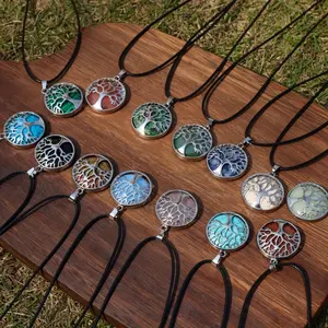 Round Tree Life Pendant Necklaces Bluk For Women Men, Assorted Colors Bohemian Style Handcrafted Necklace Accessories, Perfect Gift for Valentine's Day, Mother's Day, Or Birthdays, Charms for Jewelry Making