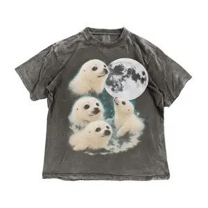 Baby Seal Shirt, Vintage 90s Graphic Tee for Men Women, Retro Celestial Moon T-shirt, Y2K Aesthetic, Comfort Colors Oversized Top