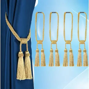 Magnetic Curtain Tiebacks 2 Pack – Gold Tassel Tie Backs, Handmade Decorative Holdbacks for Draperies & Window Decor, Modern Design