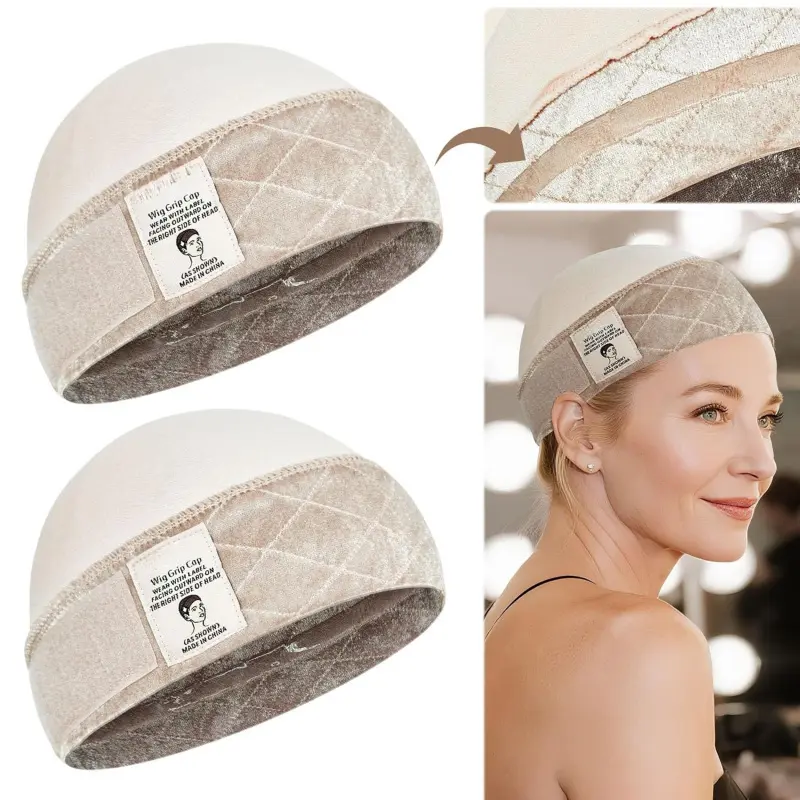 Grip Cap with Silicone Strip Non Slip, 2-in-1 Soft  Caps to Hold  in Place, Nude 2 PCS wig Wigcap