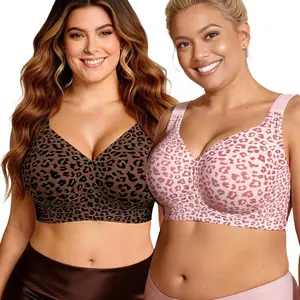 Womens Jelly Bras Full Coverage Wireless Supportive Bra Push Up Plus Size Comfort Soft No Underwire Seamless Comfortable Wireless T-Shirt Everyday Bras Wings Leopard Push-Up Print Set