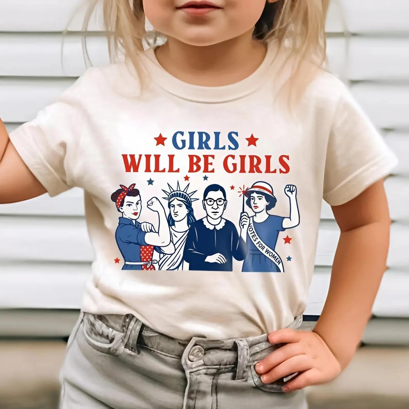 [Youth & Adult Collection] Youth And Adult Girls Will Be Girls T-Shirt, Patriotic USA Graphic Tee, American Flag Shirt, 4th Of July T Shirt, Independence Day Apparel, Retro American Tee, Youth Shirt, Trending Shirt