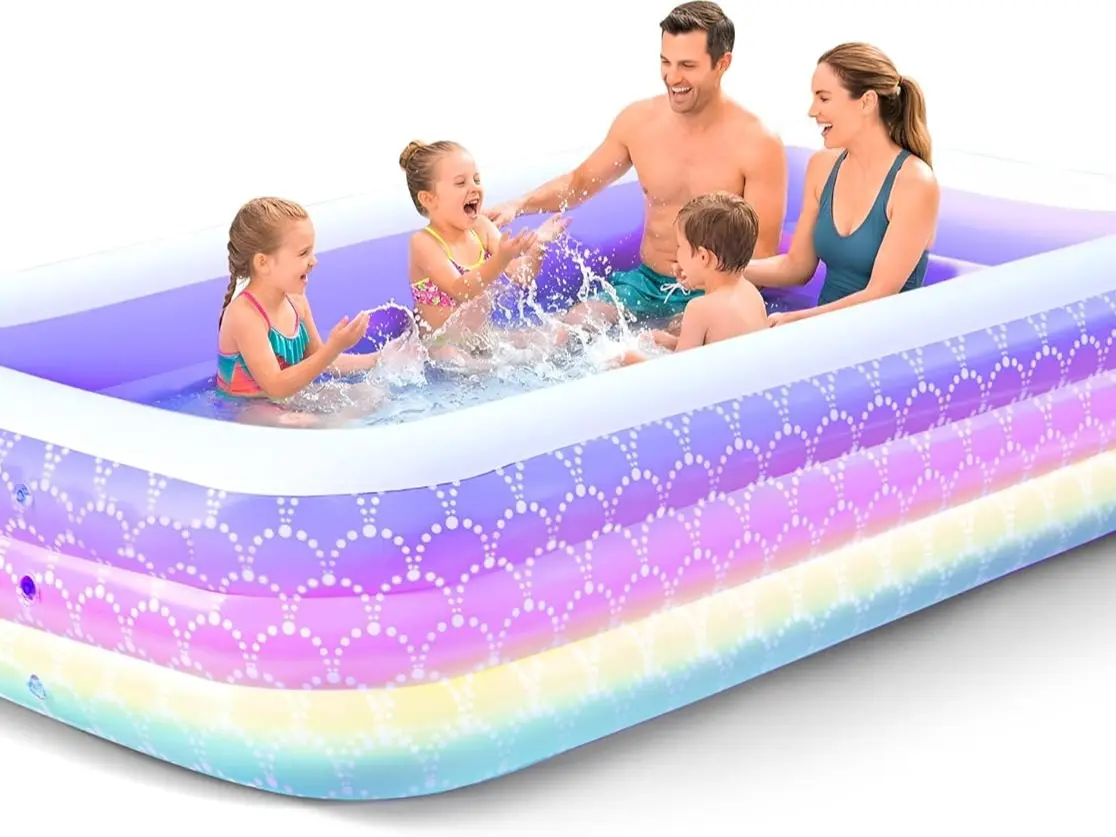 SULIFEEL 118"×69"×25"  Rainbow Inflatable Pool Oversized Family Pool For Backyard Summer Water Party