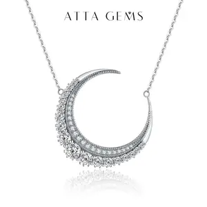 Women's Moon-Shaped Synthetic Moissanite Pendant Gemstone Necklace, Engagement Jewelry, Ideal for Birthday & Wedding Gifts (N002) summerwins