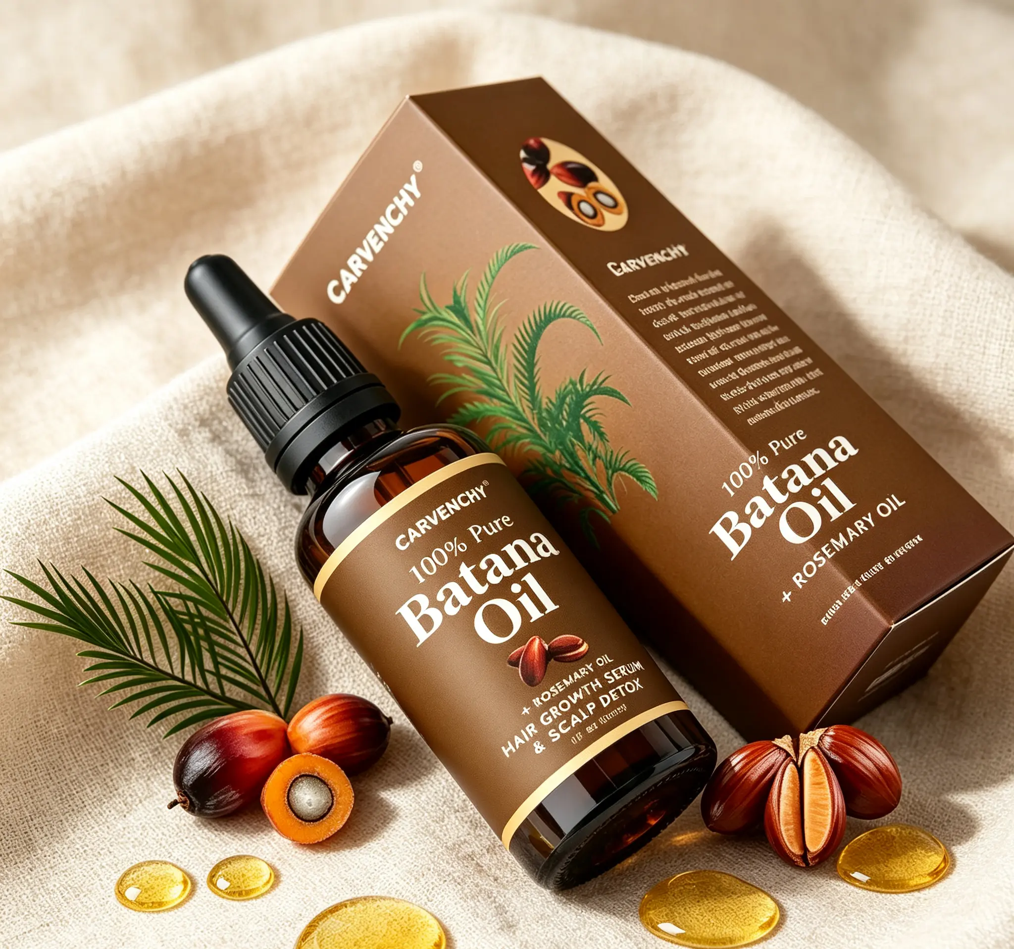 CARVENCHY Organic Batana Oil Infused Rosemary & Vitamin E, Scalp Nourishing Treatment, Boost Visible Hair Growth, Deep Conditioner for Waves, Locs, Eyebrow & Eyelash Care