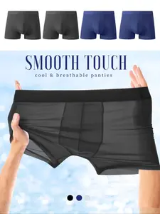 Men's Ice-Cool Underwear Set, 4-Piece Plain Fitted Shorts & Boxer Briefs, Casual All-Season Men's Clothing, Comfortable Daily Wear