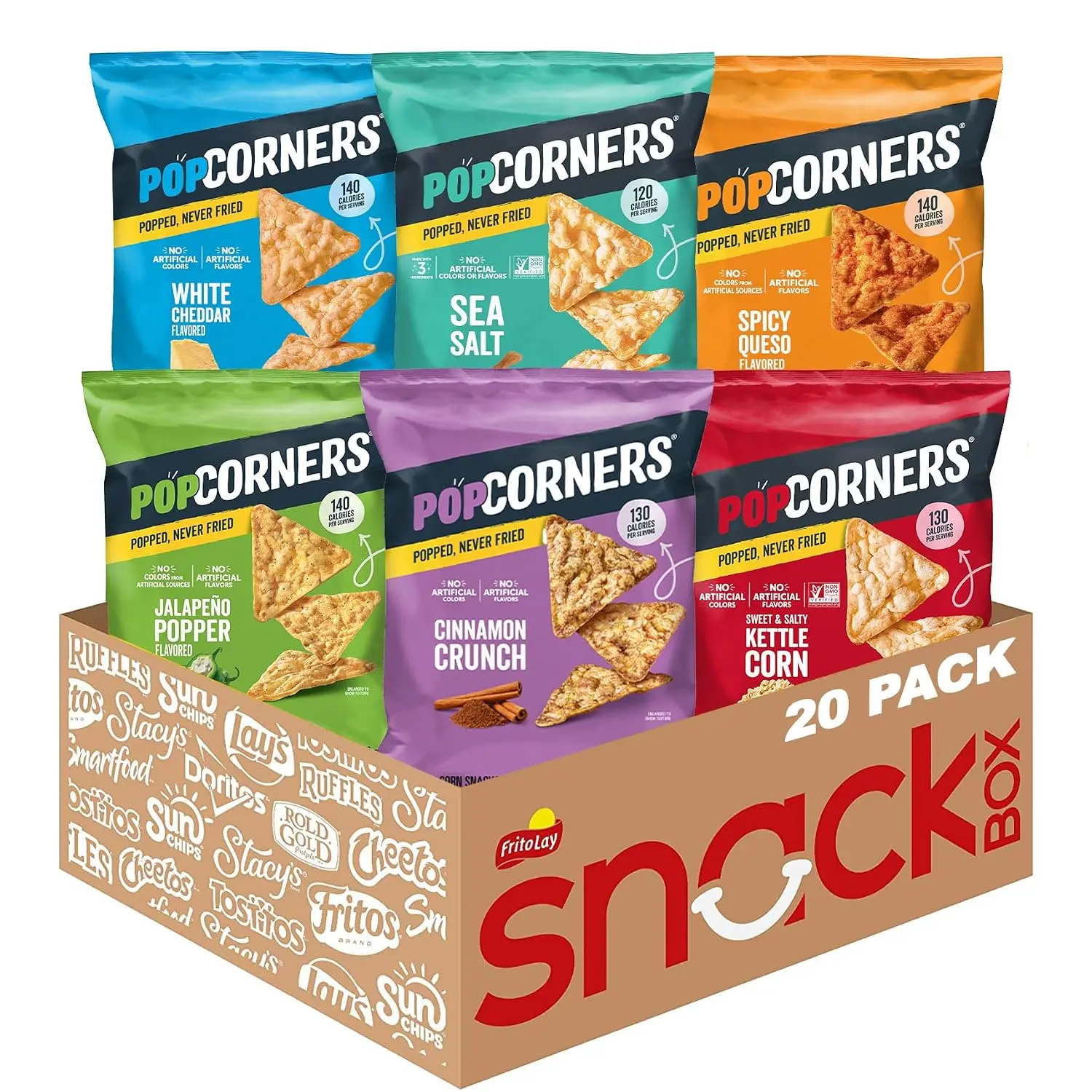 PopCorners Popped Corn Chips, 6 Flavor Variety Snack Pack, 1 oz Bags, (20 Pack), Gluten Free, No Artificial Colors, No Artificial Flavors