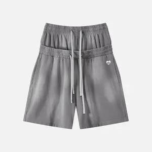 Aelfric Eden Menswear Cotton Elastic Heart High-Waist Washed Shorts, Double-Layer Waistband, Baggy Fit, Drawstring Closure, Pockets, Casual Streetwear Unisex Clothing