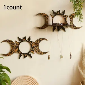 Moon & Lotus Design Wall Mounted Crystal Display Rack, 1 Count Boho Cute Floating Shelf for Bedrooms Offices Living Room, Wall Shelves for Home Decor, Wall Shelf Unit