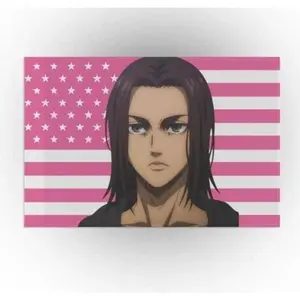 Eren Yeager Pink Flag Print Tapestry, Anime Room Decor, Flag Wall Art, Attack on Titan Poster, Japanese Manga Fan Gift