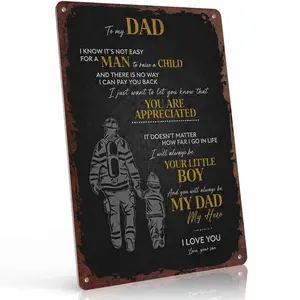 To My Dad I Know It's Not Easy Aluminum Metal Sign 8x12 Inch, Heartfelt Firefighter Themed Wall Decor for Father's Day, Meaningful Man Cave Plaque