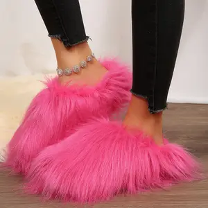 Women's Soft Plush Slippers With Non-Slip Sole Indoor Outdoor Shoes Lightweight Winter Warm Mini Snow Boots