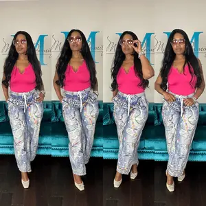 Chain Print High Waisted Barrel Jeans