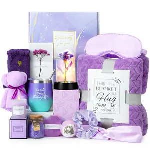 Gifts for Mom, Birthday Gifts for Women, Relaxing  Gifts Care Package with Luxury Flannel Blanket, Light-Up Rose Flower,  Mothers Day Gifts for Mom, Wife, Grandma, Sister, Friends