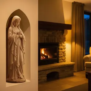 29-Inch Virgin Mary Outdoor Sculpture - Antique White Weatherproof Statue with Praying Hands, Catholic Religious Decor for Patio & Home