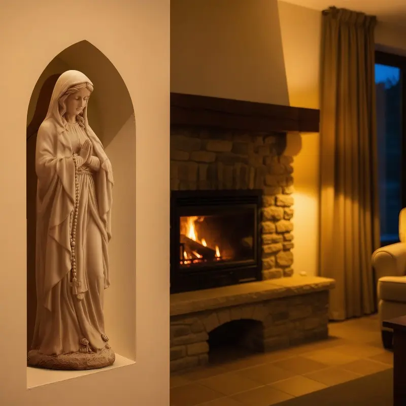 29-Inch Virgin Mary Outdoor Sculpture - Antique White Weatherproof Statue with Praying Hands, Catholic Religious Decor for Patio & Home